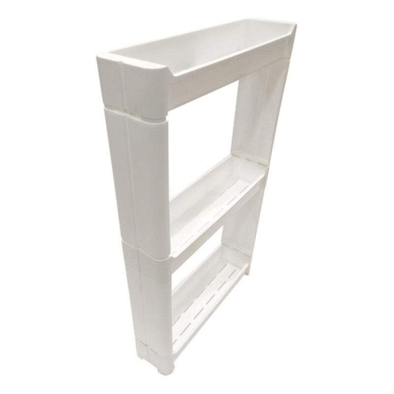 Mueble estantería de plástico con 3 estantes regulables y ruedas Mueble estantería de plástico con 3 estantes regulables y ruedas