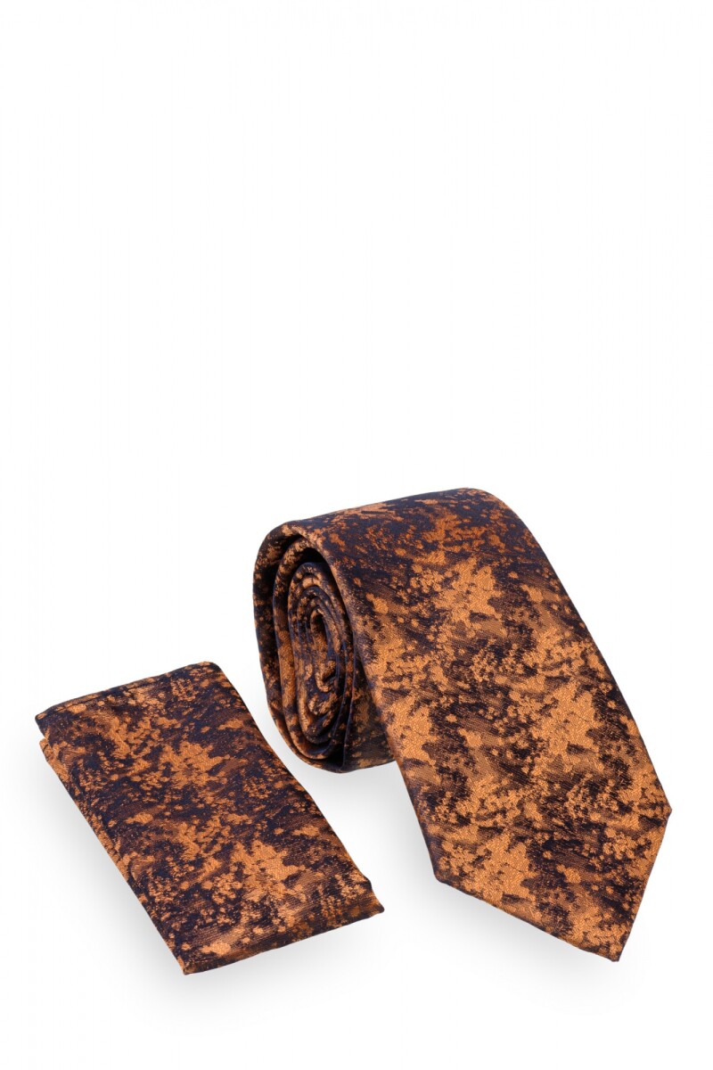 Corbata con pañuelo 8 cm - MARRÓN 
