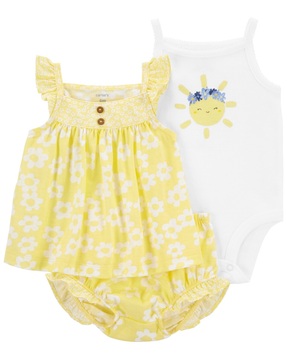 Set tres piezas de algodón, short, musculosa y body, diseño floral 