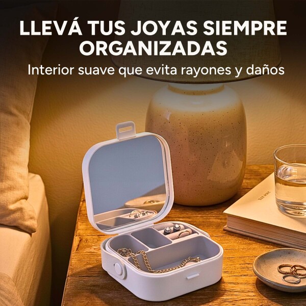 Mini Joyero Organizador Alhajero 9 X 9cm C/ Espejo Asa Blanco