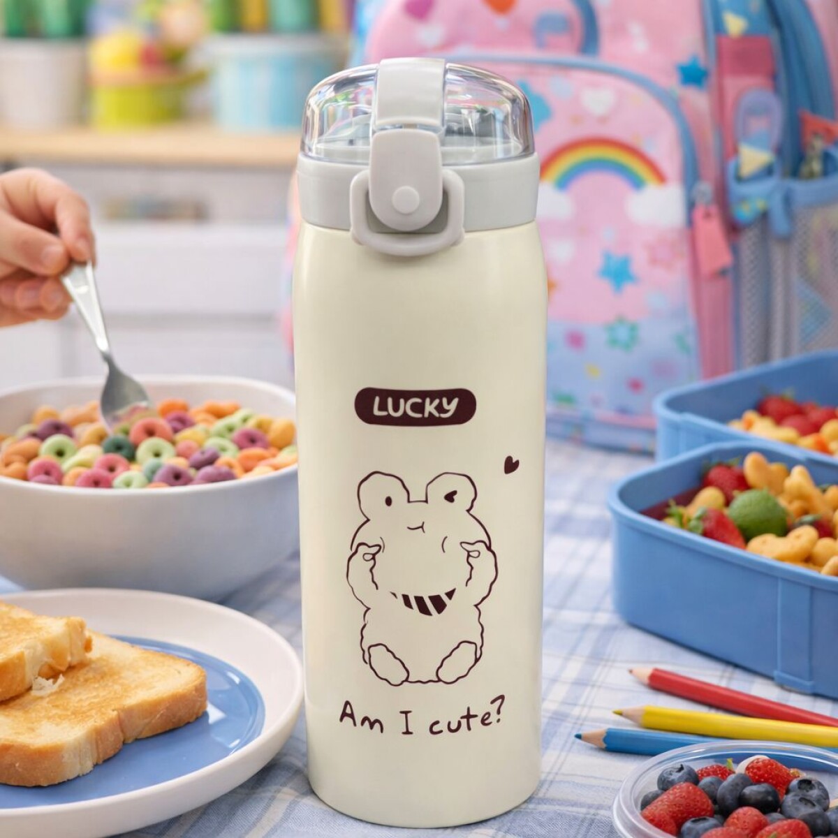 Botella Térmica Infantil 500ml Acero Inoxidable Con Pico Antigoteo - Blanco 