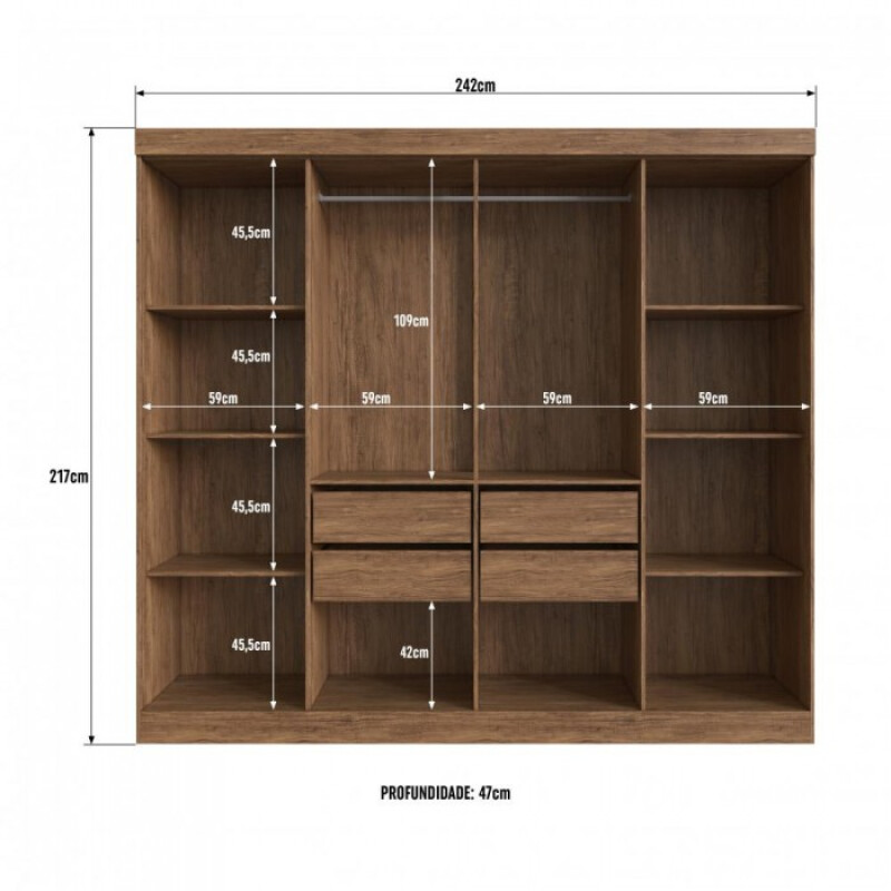 Ropero Placard 8 Puertas 4 cajones Dormitorio Negro