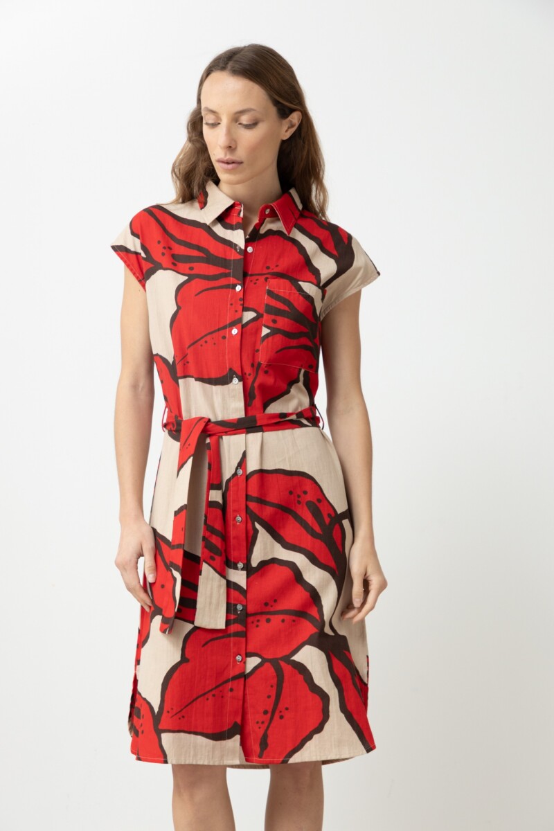 Vestido camisero con estampa abstracta rojo