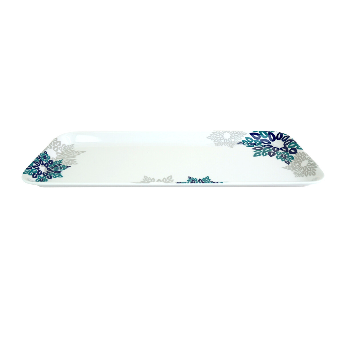 BANDEJA RECTANGULAR MELAMINA LINEA FLORAL AZUL-VERDE 38X16X1.9CM 220GR 