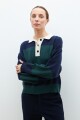 Sweater rayado cuello polo azul marino
