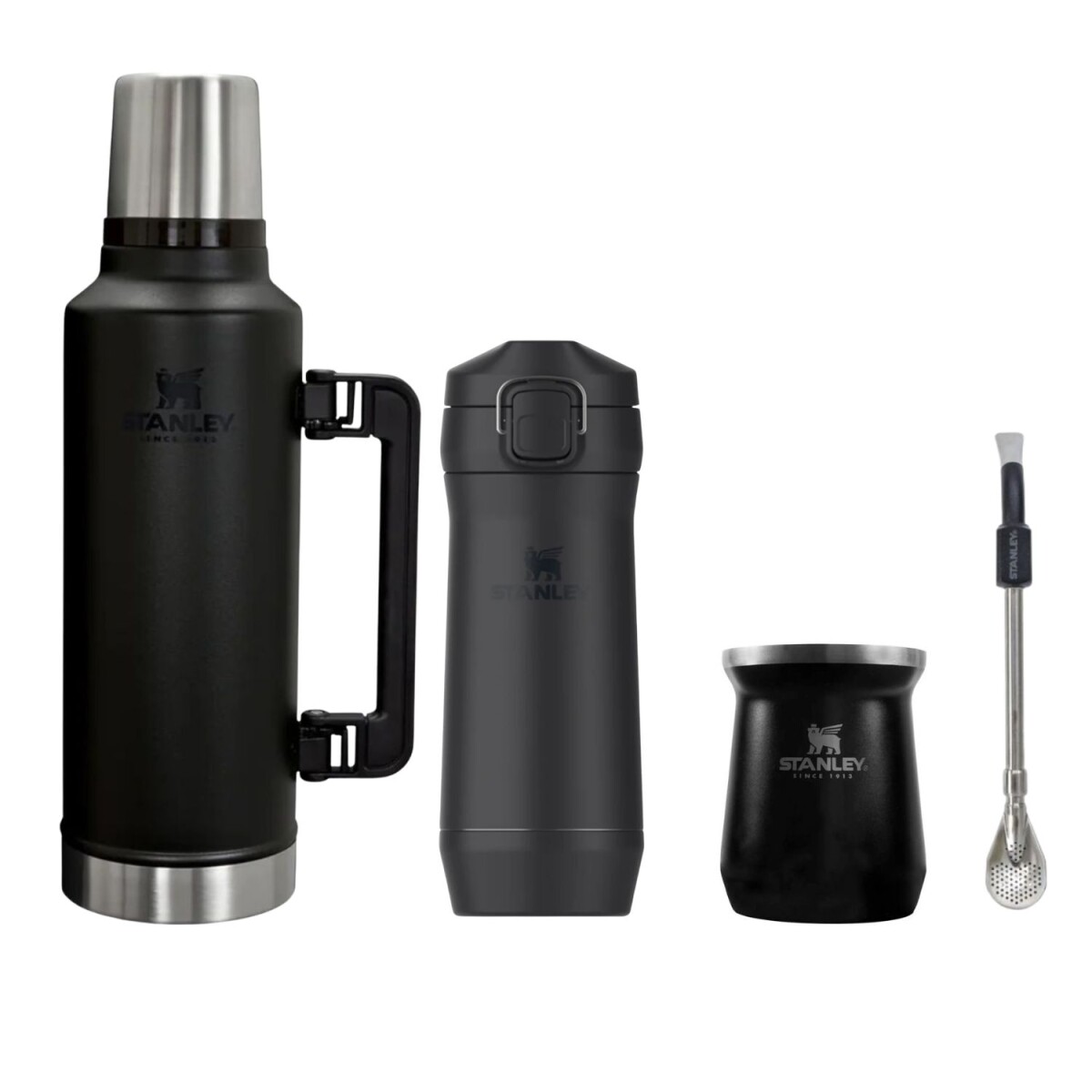 Set Stanley termo de 1.4 lt + mate + bombilla + Yerbera - Negro 