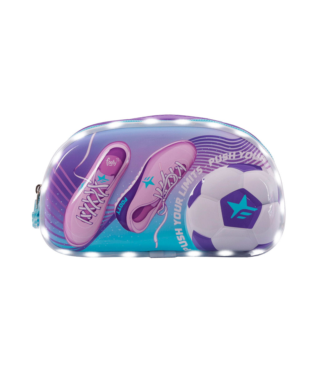 Cartuchera Footy Botines Con Luz, Doble Cierre - Violeta 