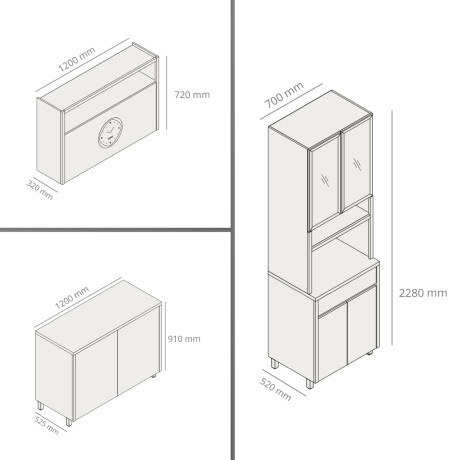 JUEGO MODULAR PARA COCINA INCLUYE AEREO BAJO MESADA Y TORRE GAMAS DE BEIGE