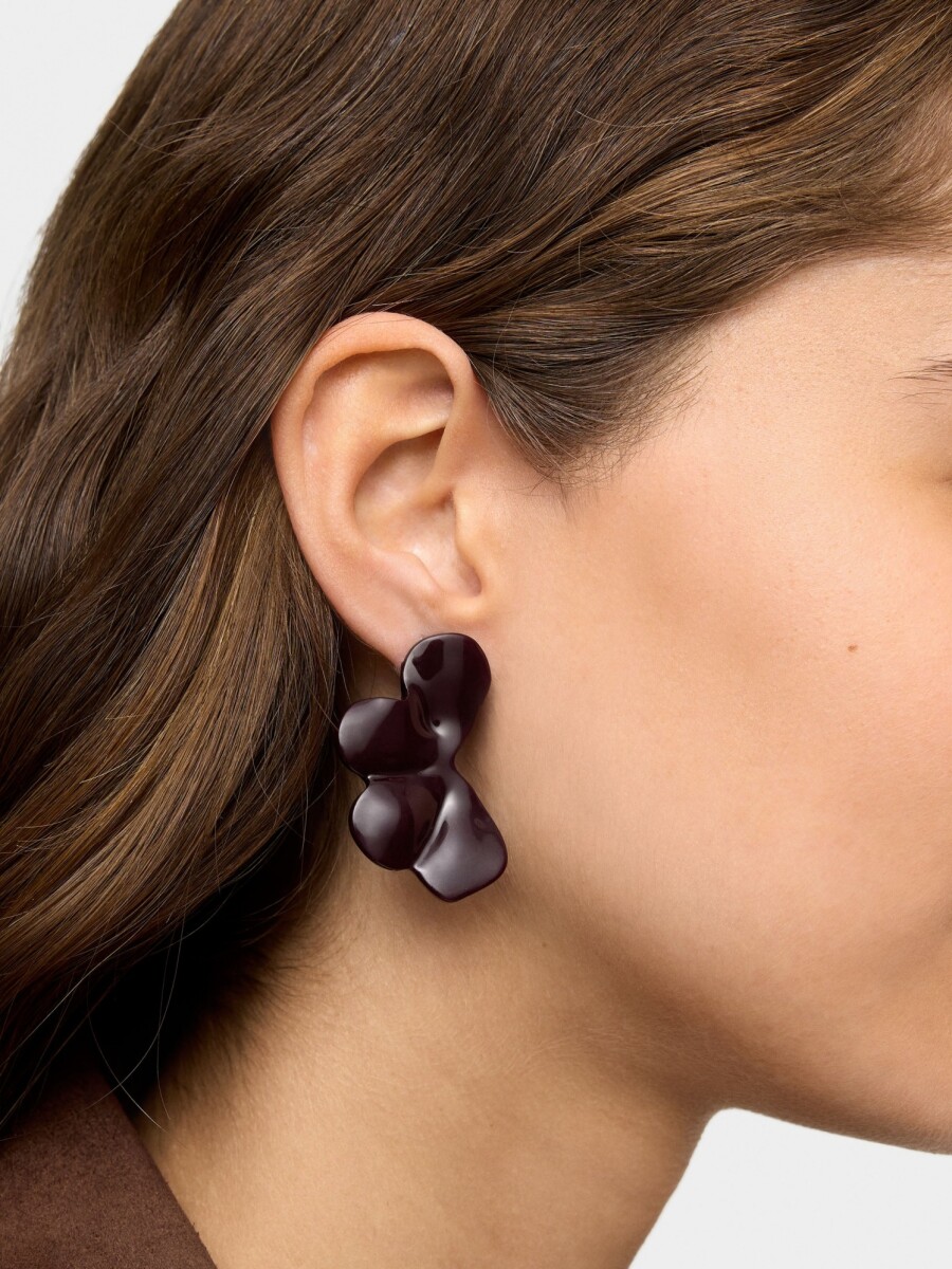Pendientes Flor Con Esmalte burdeos
