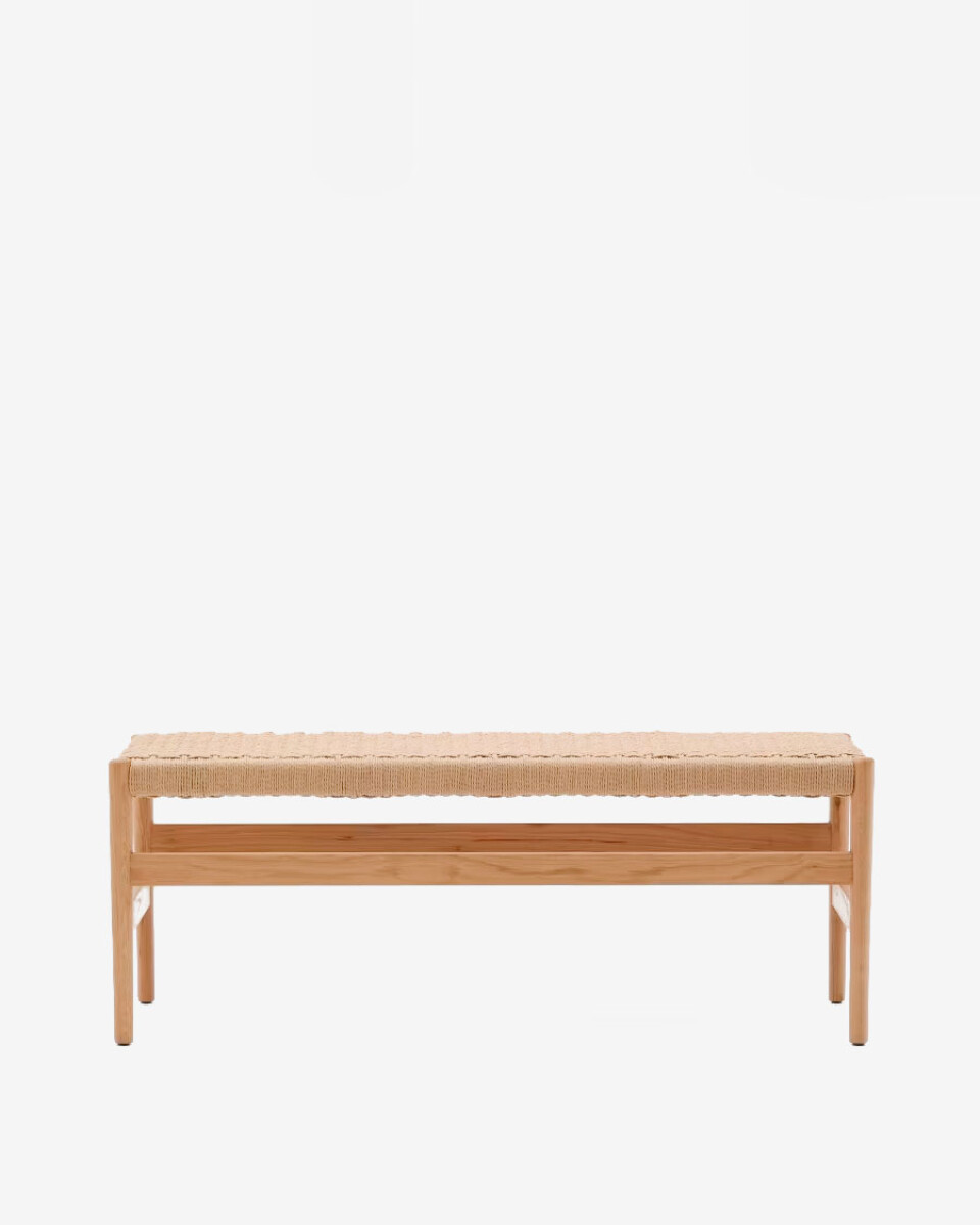 Banco Zaide de madera maciza de roble - con acabado natural asiento de cuerda 120cm FSC100% 