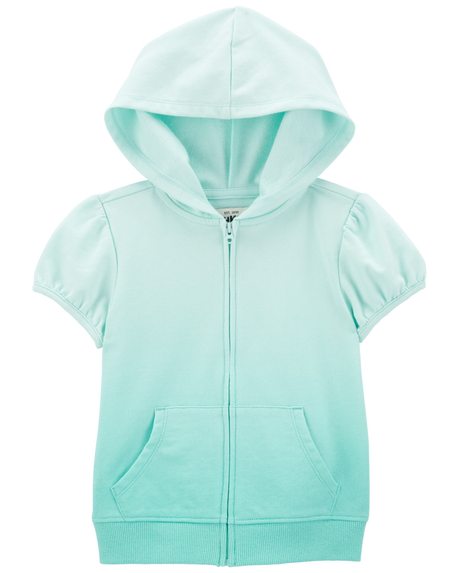 Campera de algodón, manga corta y capucha, turquesa Sin color