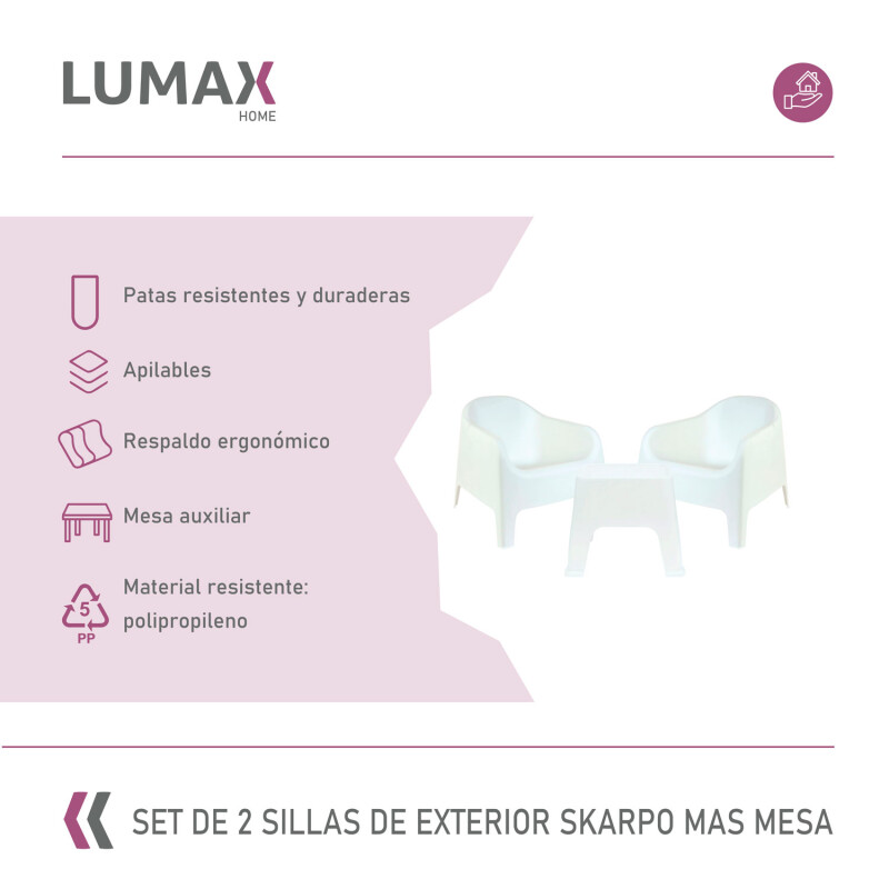 Set de 2 Sillas Skarpo + Mesa de exterior Blanco