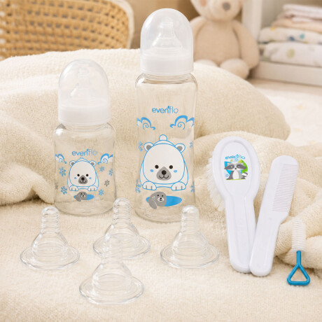 Set Evenflo 2 Mamaderas 120/240ml + Tetinas + Peine Cepillo Blanco
