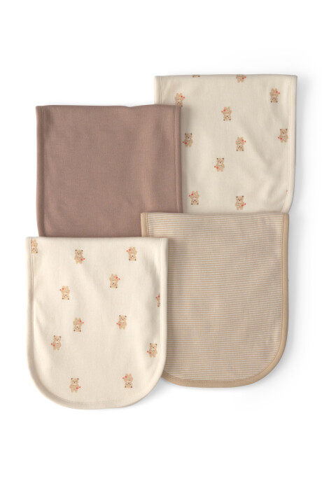 Pack cuatro babitas de algodón, marrón y crema, diseño osos Pack cuatro babitas de algodón, marrón y crema, diseño osos