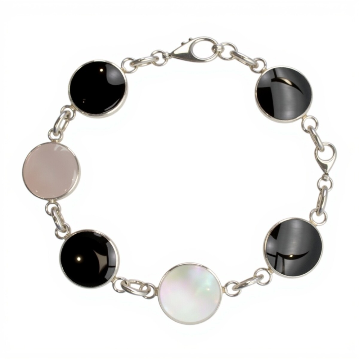 Pulsera circulos - Plata 925 - piedra nacar - piedra onix - PU3894 - conpiedra 