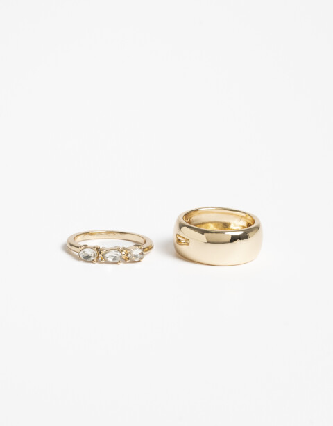 Sets Anillos Strass Set De Anillos De Metal Y Strass - Dorado