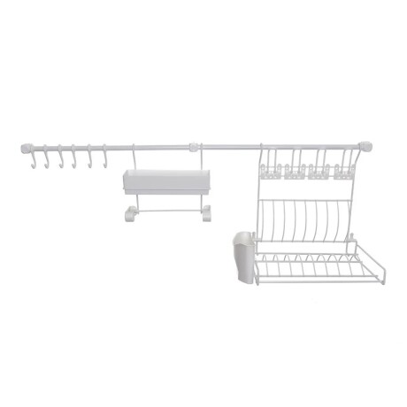 Set Cocina Escurridor Platos Aereo Cromado Blanco