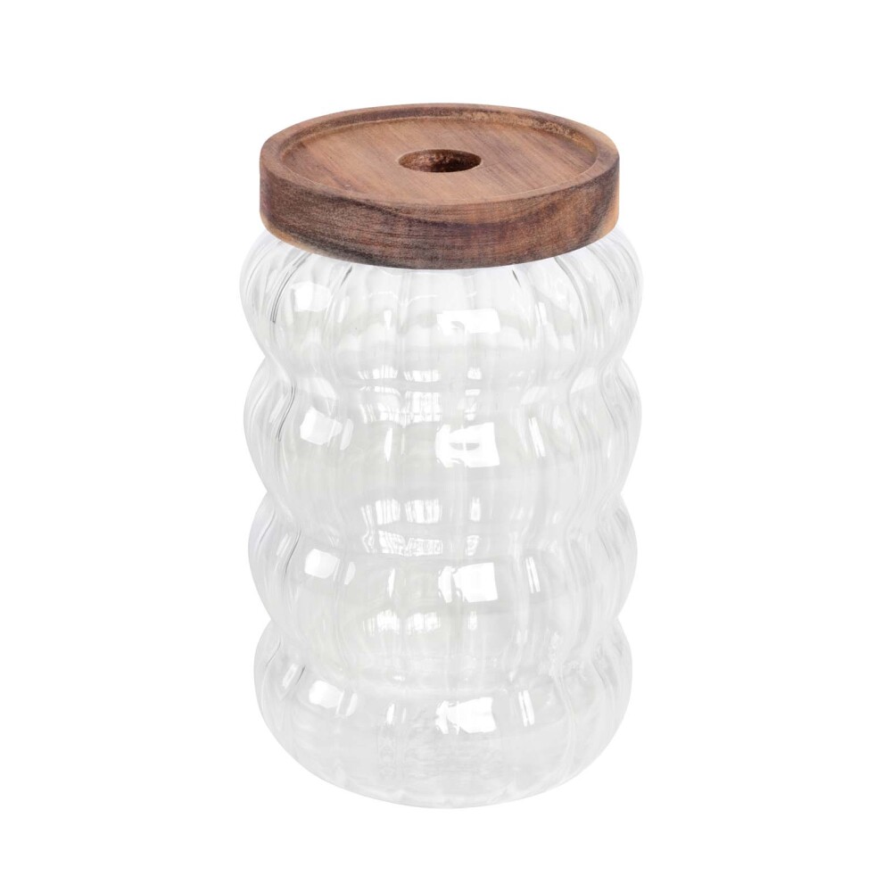 FRASCO ONDAS 750ML VIDRIO-Y-MADERA TRANSPARENTE A111