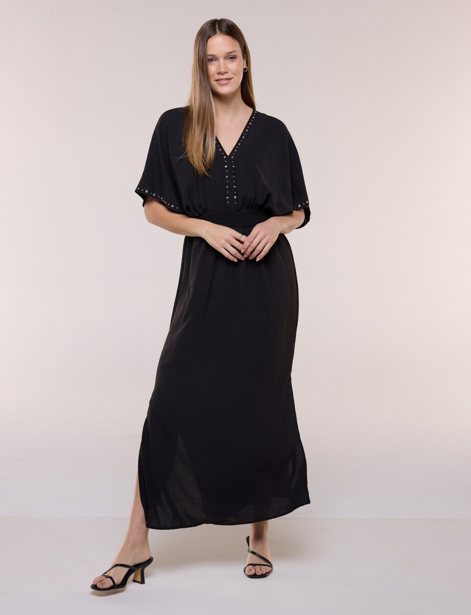 Vestido Maxi Con Tachas - Negro 