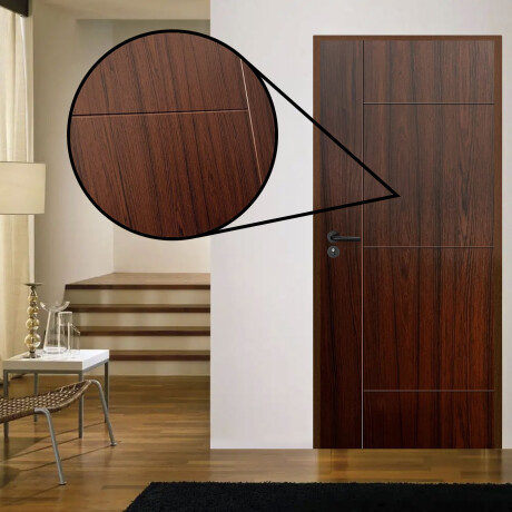 Puerta Interior en MDF con Marco y Cerradura Lumax Marrón Teak Diseño Ankara Herraje Negro