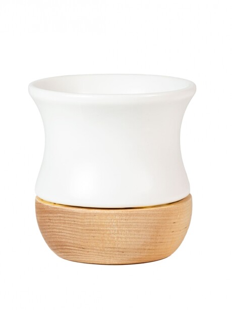 Mate Cerámica base Madera Blanco