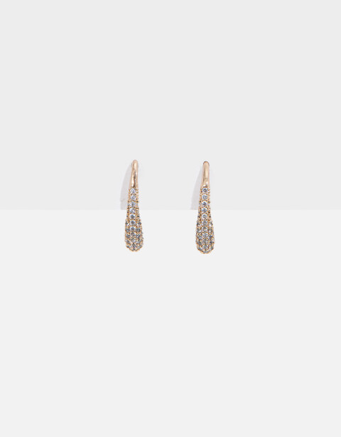Aros Colgantes Cortos Strass Aros Gota Con Cubic - Dorado