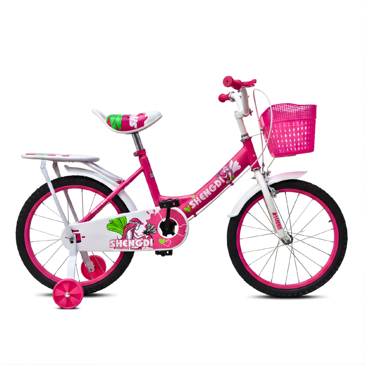 Bicicleta infantil Shengdi Rodado 18 Canasto Parrilla Hadas - Color Rosa Oscuro 