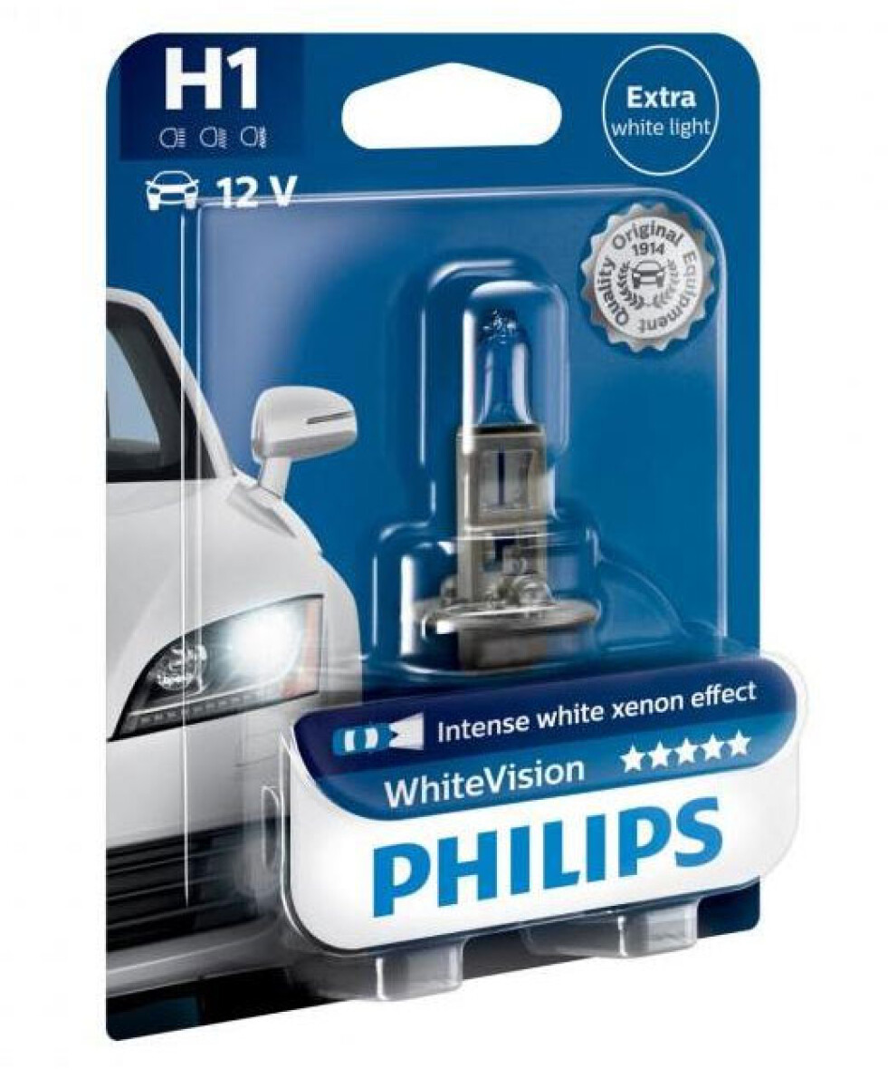 LAMPARA - HALOGENA 12V 55W H1 WHITE VISION 3700K BLISTER PHILIPS 