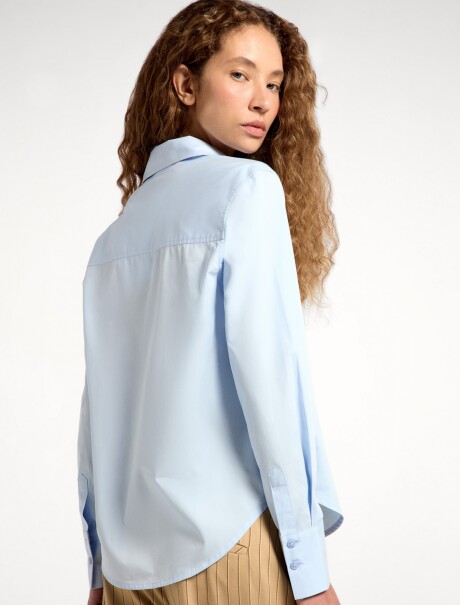 CAMISA DE MANGA LARGA EN SARGA DE ALGODÓN CELESTE