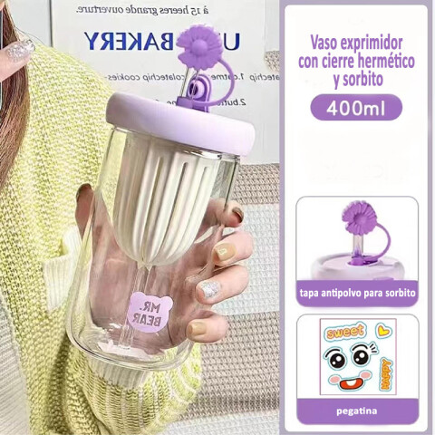Vaso con exprimidor, sorbito y tapa 400ml Vaso Con Exprimidor, Sorbito Y Tapa 400ml