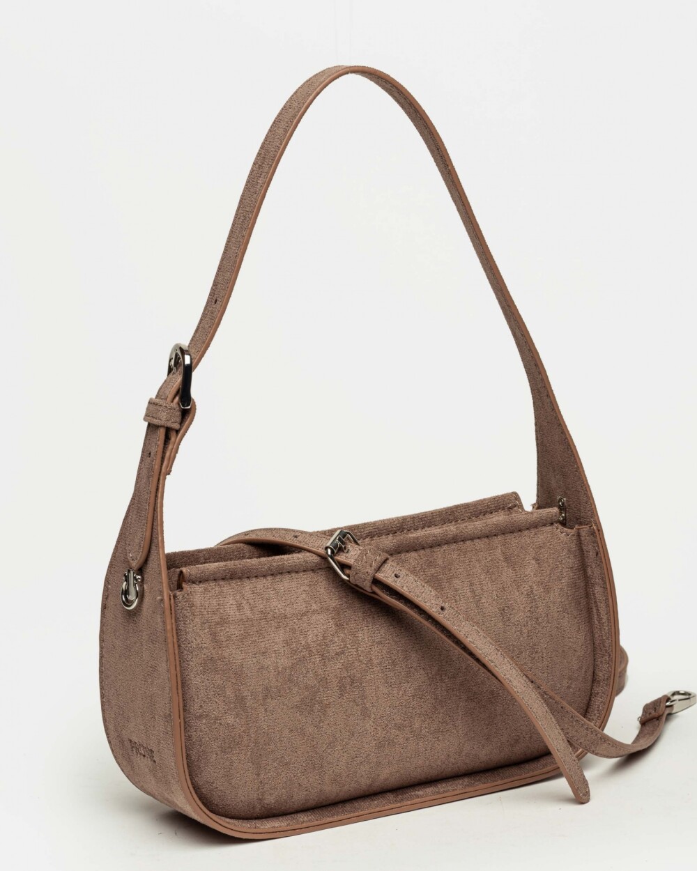 Cartera al hombro Leaf en efecto cuero gamuza Taupe