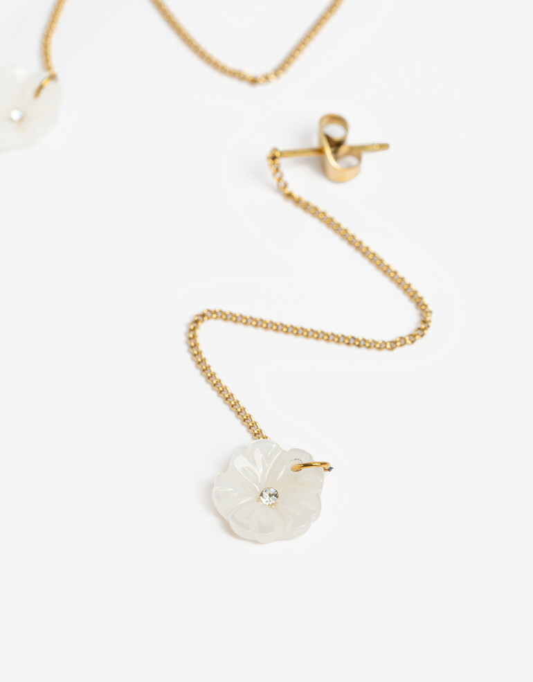 Aros Colgantes Largos Piedras Aros Largos De Acero Con Nácar - Dorado