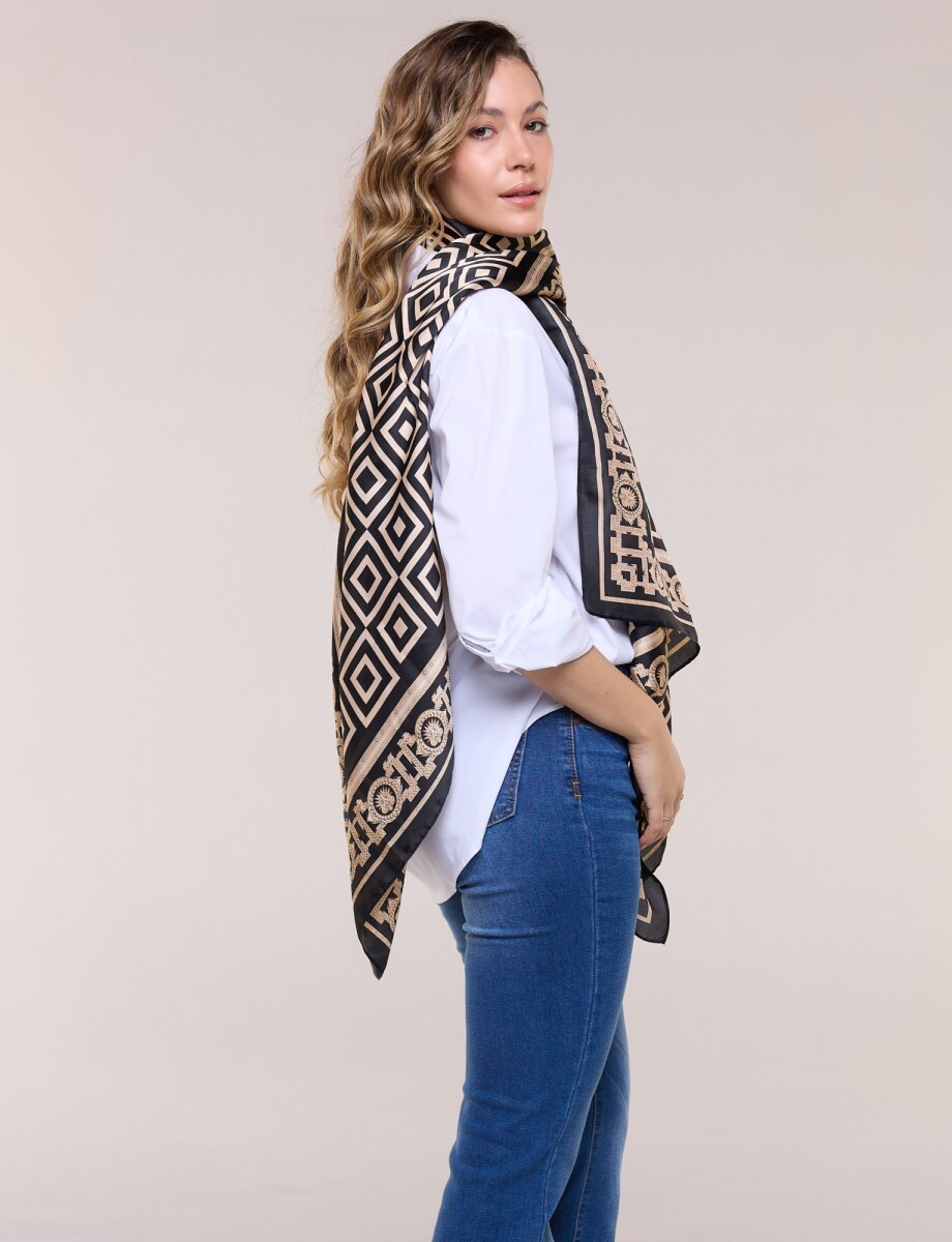 Pashmina Saten Print - Negro/beige 