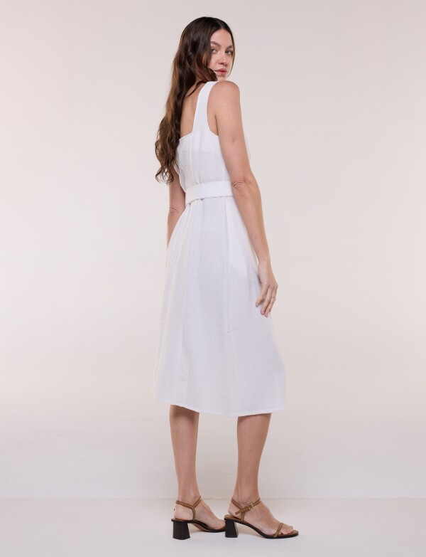 Vestido Midi Camisero Con Cinto CRUDO