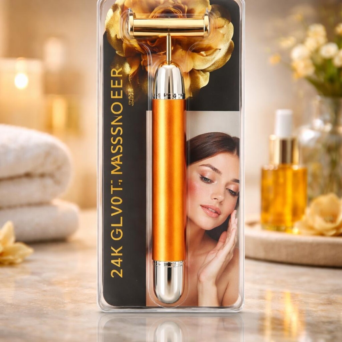 MASAJEADOR FACIAL DORADO EN FORMA DE T 