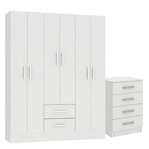 Combo Ropero 6 Puertas Con Perchero Y Cajonera 4 Cajones - Blanco Combo Ropero 6 Puertas Con Perchero Y Cajonera 4 Cajones - Blanco