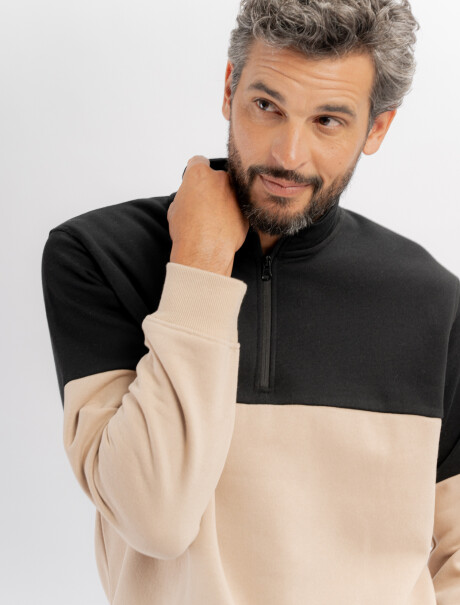 Buzo felpa combinado beige