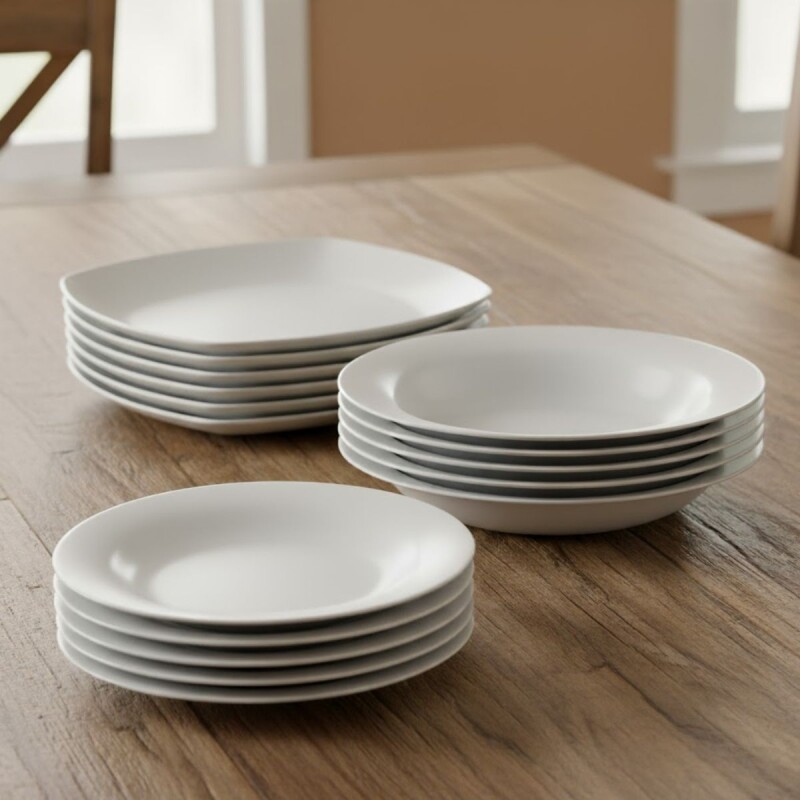 Juego de platos 18 piezas semi cuadrado Opalina BLANCO