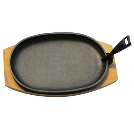 Plancha Gril Oval Hierro C/ Base Mader. D24X14Cm