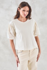 Remera Algodón Combinada Crudo
