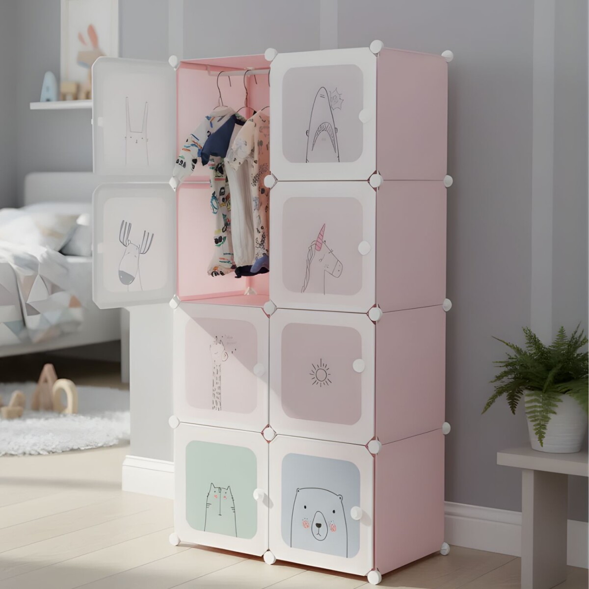 Armario Plastico Lumax 8 Compartimentos Desmontable - Rosado 