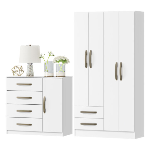 Combo Armario 4 Puertas y Cómoda - MDP - Blanco Combo Armario 4 Puertas y Cómoda - MDP - Blanco