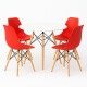 Juego de comedor Con Mesa Circular de 80cm + 4 Sillas Eames Rojo/Blanco