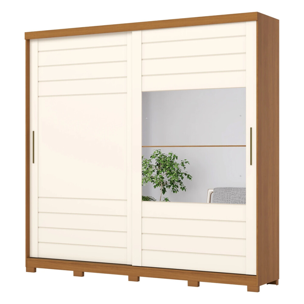 ROPERO CAYMAN 2 PUERTAS 6 CAJONES INTERNOS 1 ESPEJO GUARDARROPA CLOSET ARMARIO 100% MDF OFF WHITE