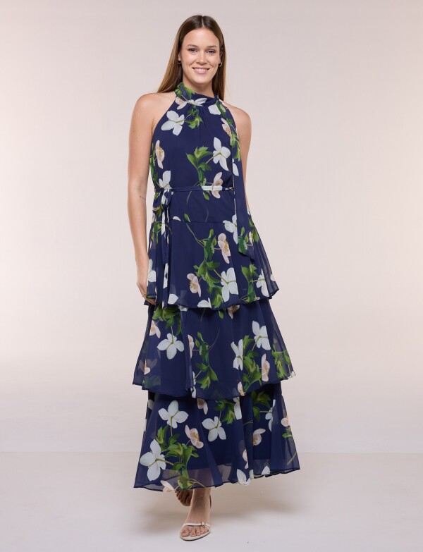 Vestido De Gasa Floral AZUL/MULTI