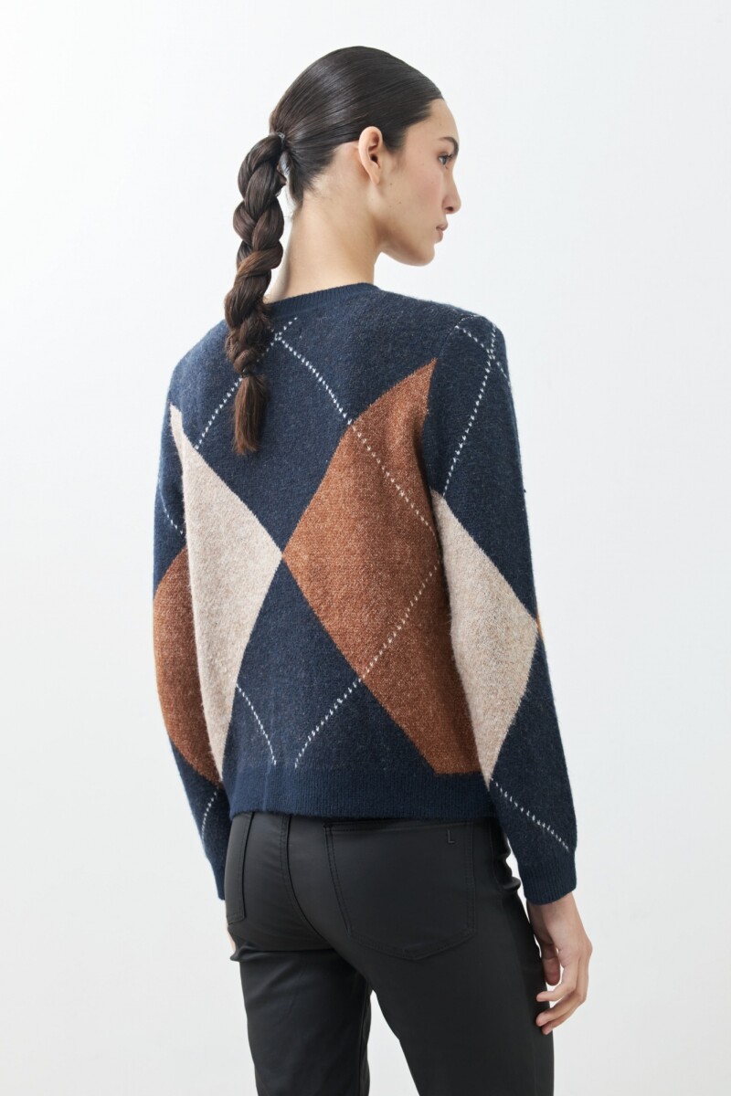 Sweater con jacquard rombos azul marino