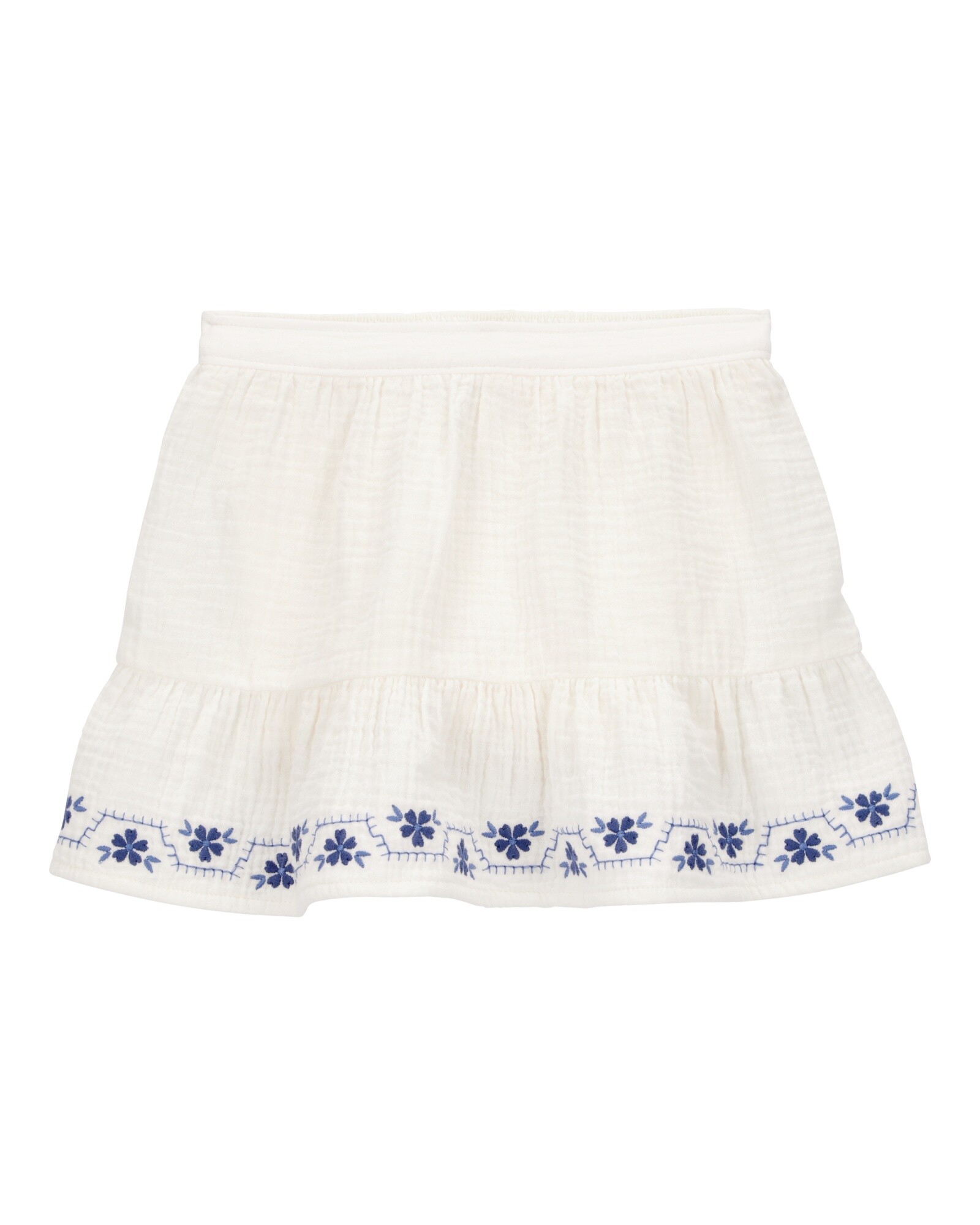 Pollera short de gasa, con bordado floral Sin color