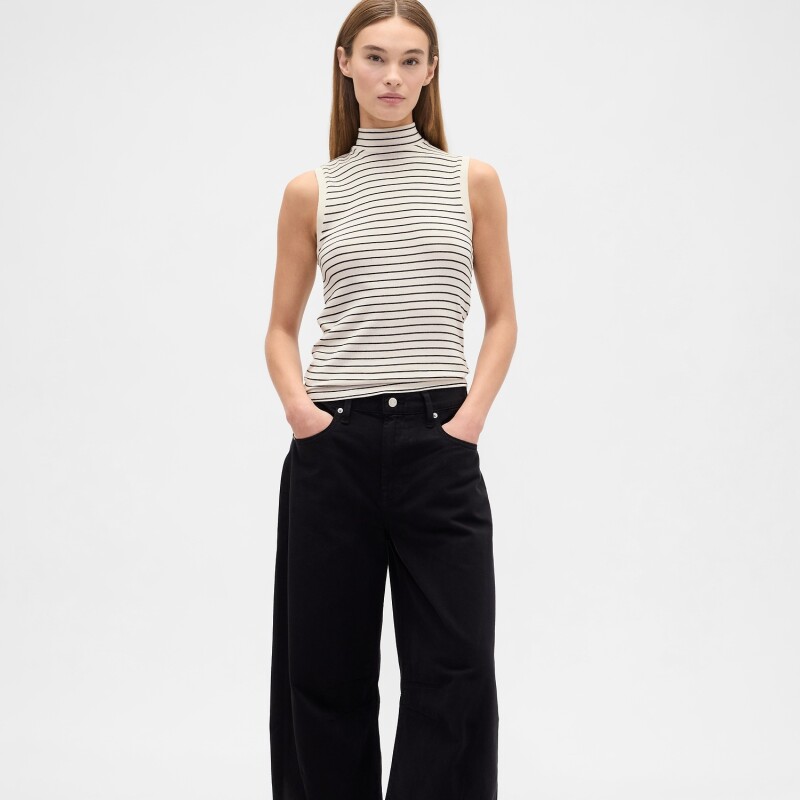 V-SL MOCKNECK TANK STRIPE BLACK CHINO STRIPE