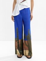 Pantalón Estampado 100 % Lino azul