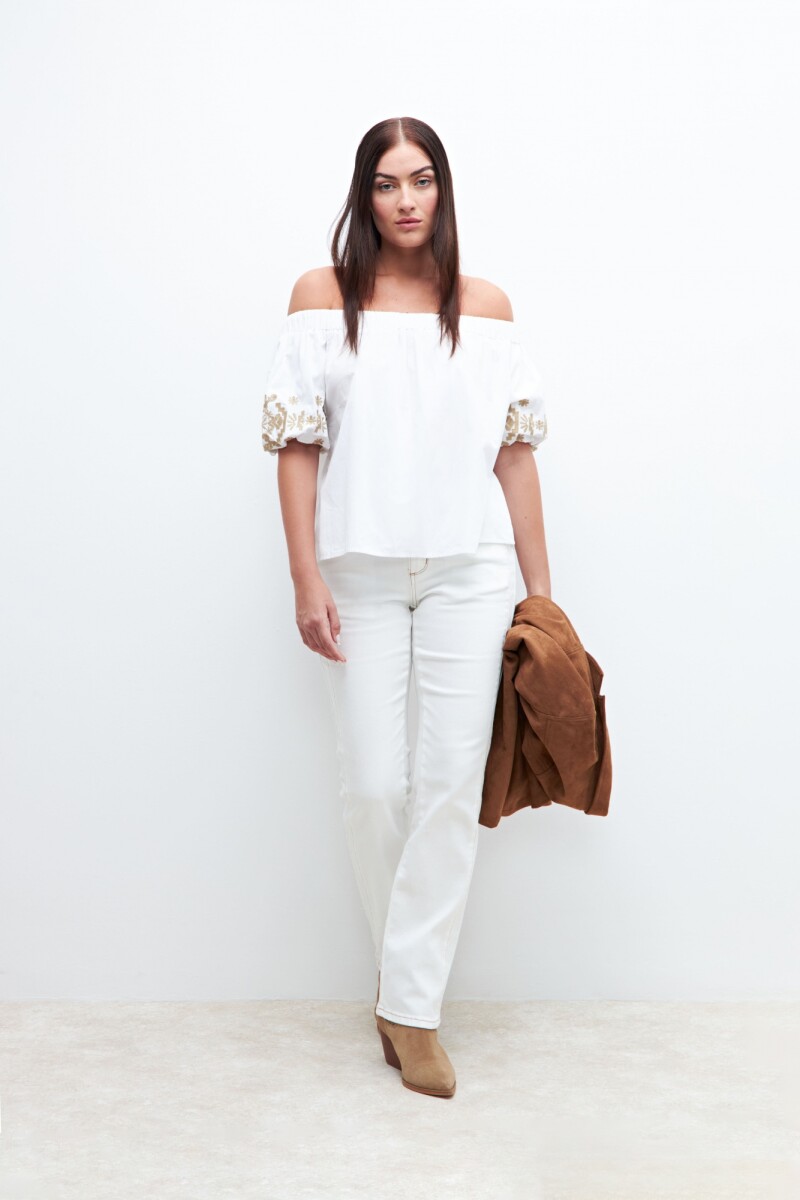 Blusa bardot con bordados - blanco 